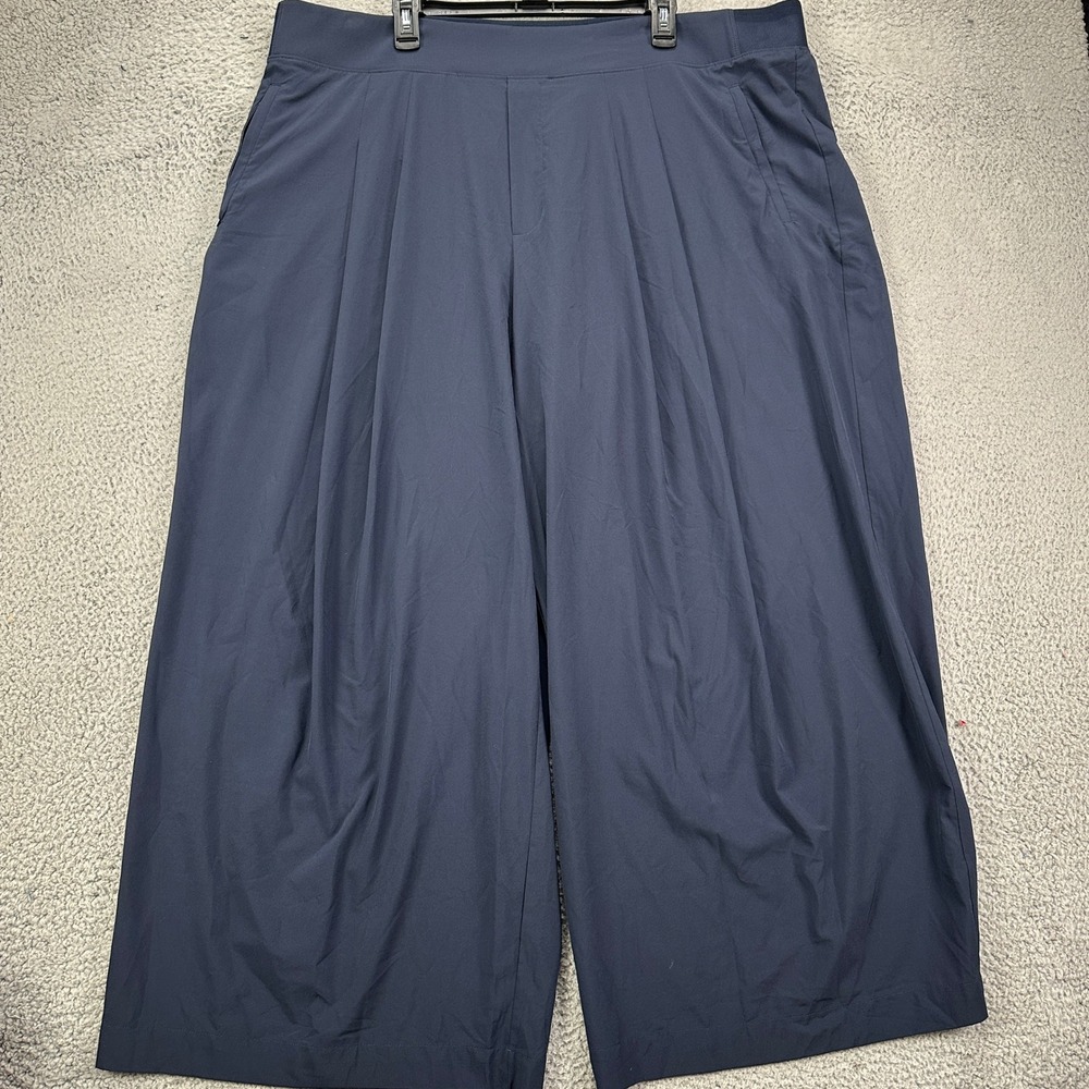 Athleta Pants Wide Leg Women 24‎ Plus Dark Blue Pleated Stretch Flex Performance